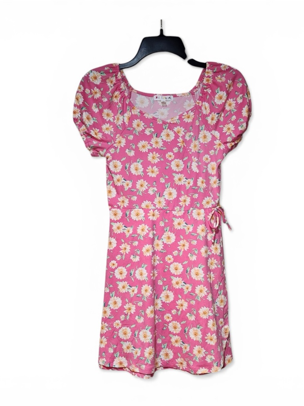 New Girls' Pink Daisy Flo‎ Faux Wrap Side  Tie-Waist Casual Dress Soft Summer